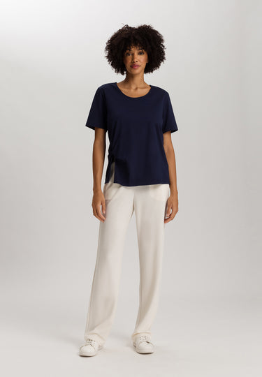 Natural Shirt Cotton Scoop Neck Top With Knot Detail | Deep Navy 78402-1610